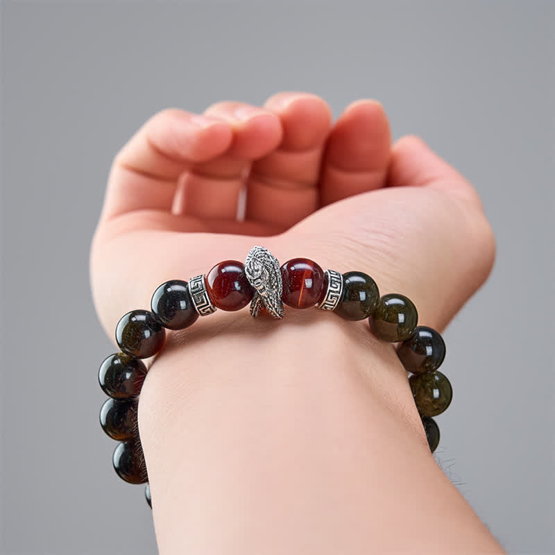 Nimara Ritual Natural Silver Sheen Obsidian Red Tiger Eye Bead Success Bracelet