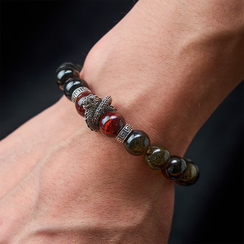 Nimara Ritual Natural Silver Sheen Obsidian Red Tiger Eye Bead Success Bracelet