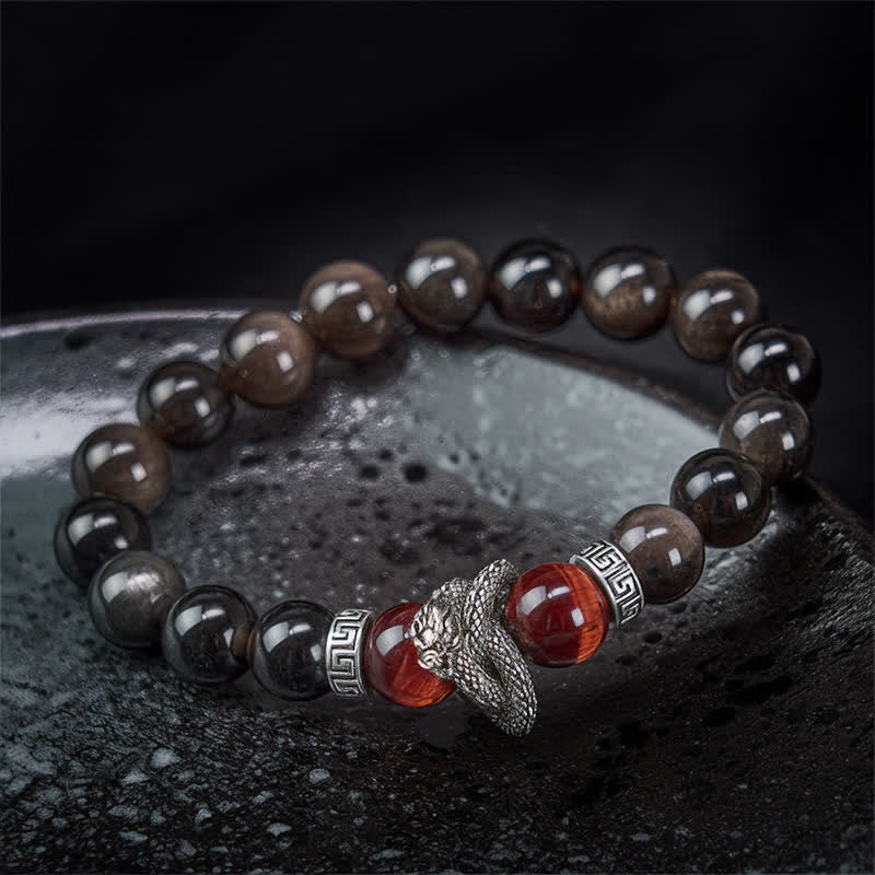 Nimara Ritual Natural Silver Sheen Obsidian Red Tiger Eye Bead Success Bracelet