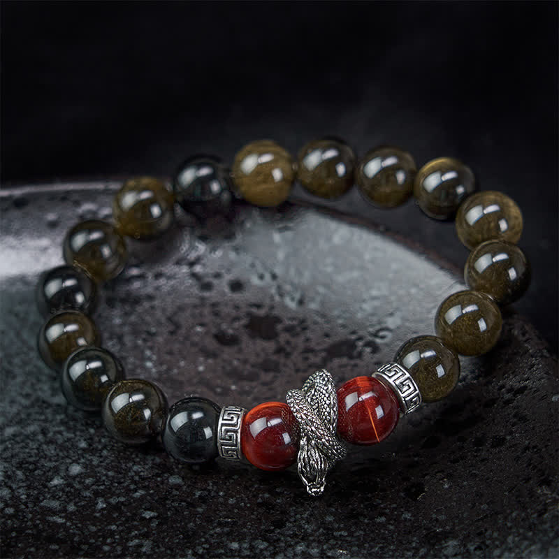 Nimara Ritual Natural Silver Sheen Obsidian Red Tiger Eye Bead Success Bracelet