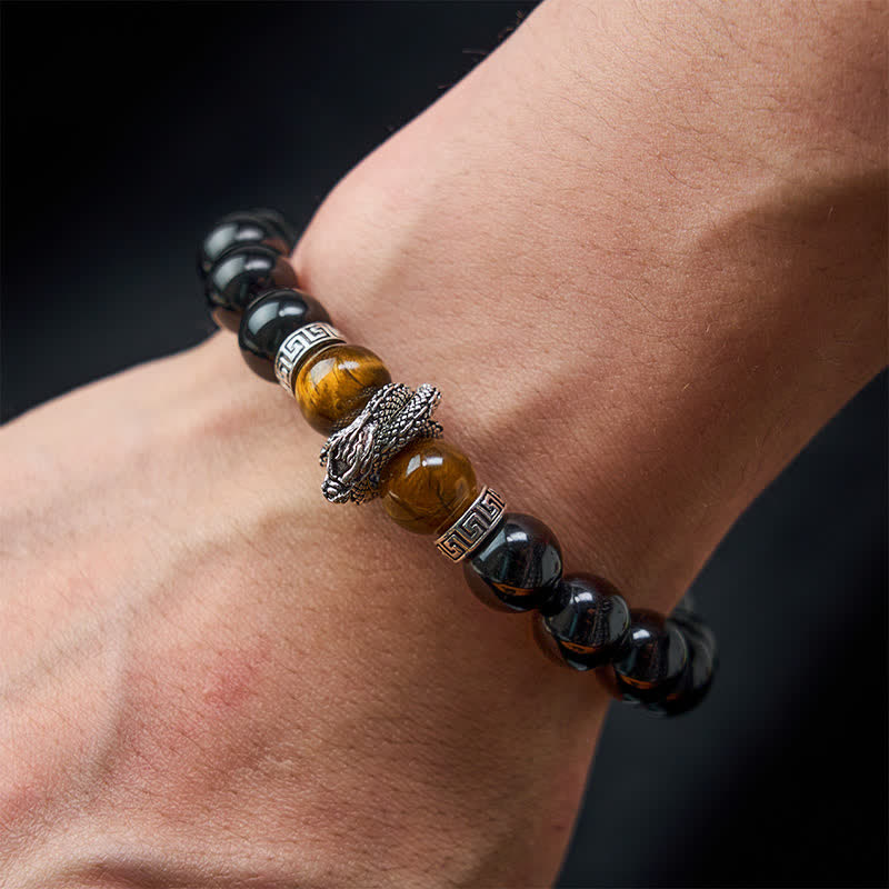 Nimara Ritual Natural Silver Sheen Obsidian Red Tiger Eye Bead Success Bracelet