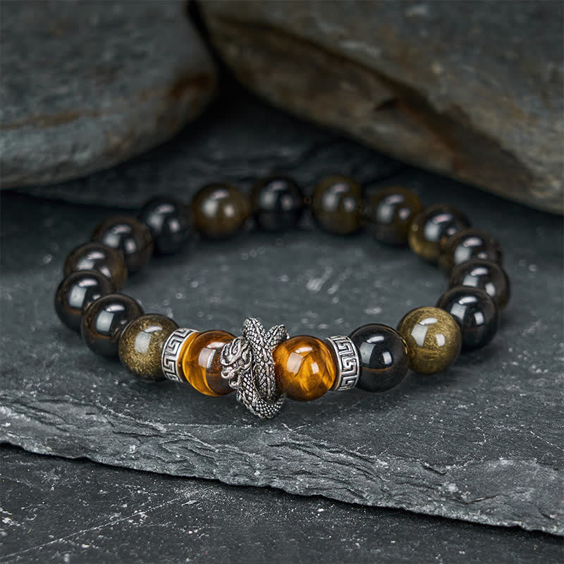 Nimara Ritual Natural Silver Sheen Obsidian Red Tiger Eye Bead Success Bracelet