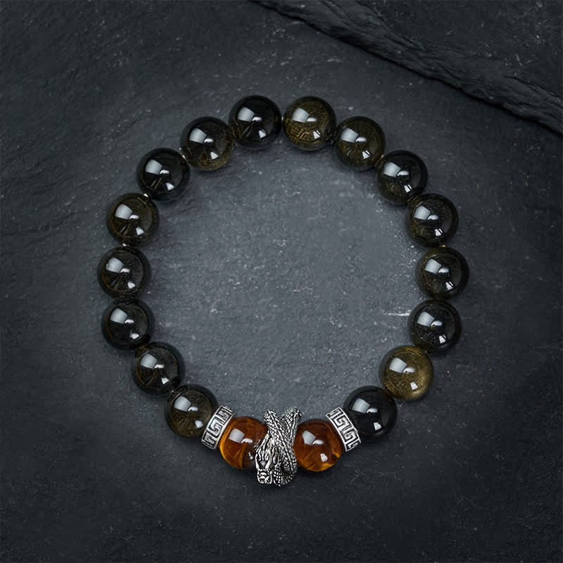Nimara Ritual Natural Silver Sheen Obsidian Red Tiger Eye Bead Success Bracelet