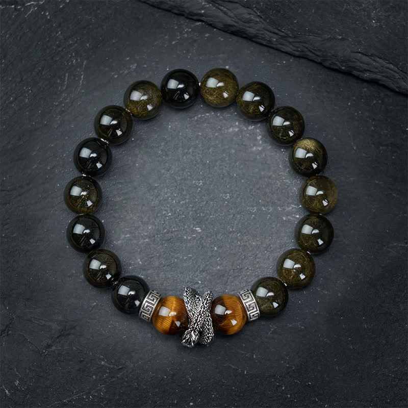 Nimara Ritual Natural Silver Sheen Obsidian Red Tiger Eye Bead Success Bracelet