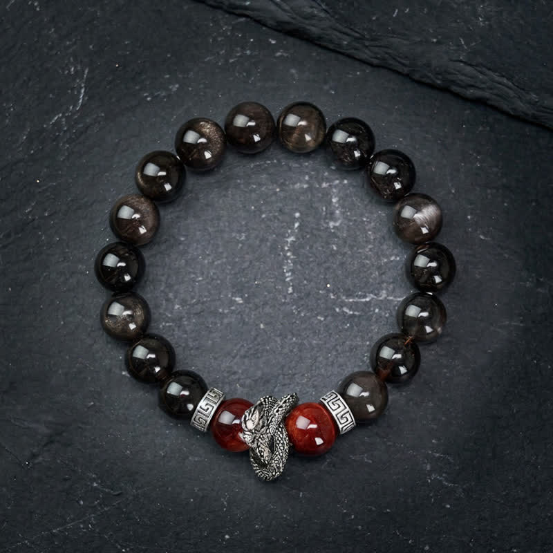 Nimara Ritual Natural Silver Sheen Obsidian Red Tiger Eye Bead Success Bracelet