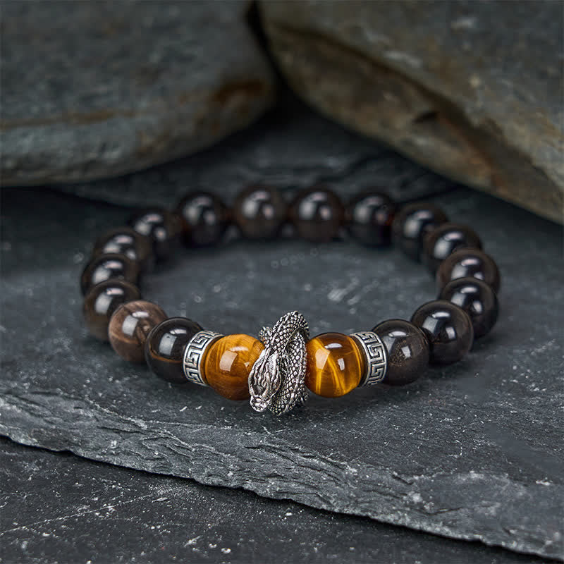 Nimara Ritual Natural Silver Sheen Obsidian Red Tiger Eye Bead Success Bracelet