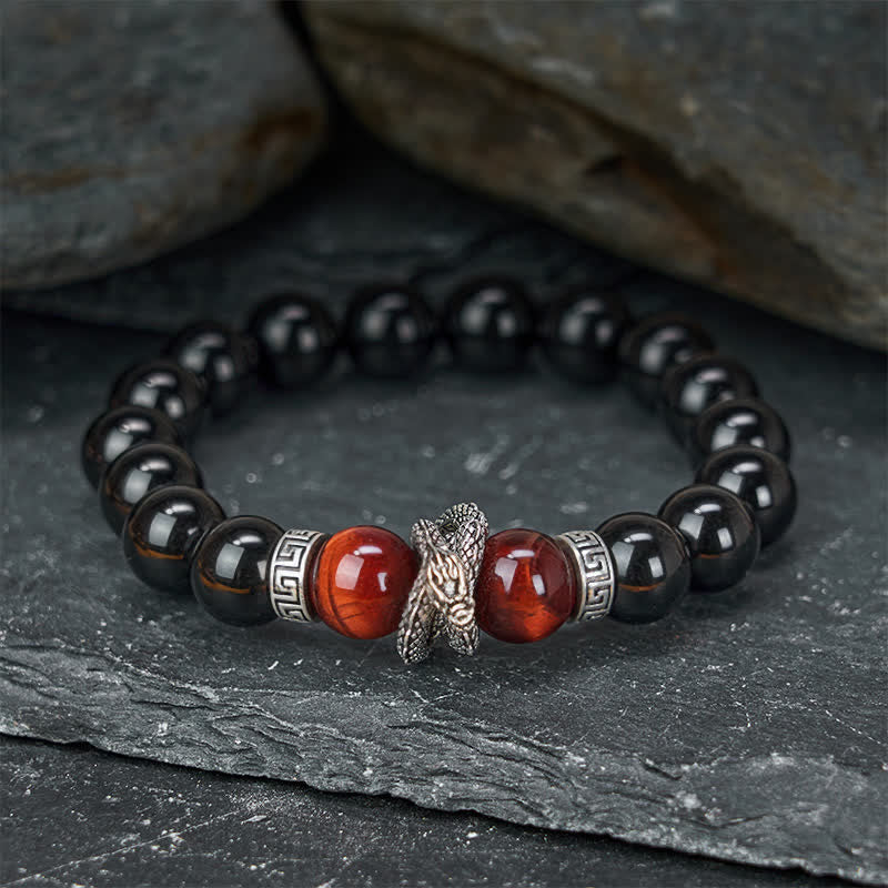 Nimara Ritual Natural Silver Sheen Obsidian Red Tiger Eye Bead Success Bracelet