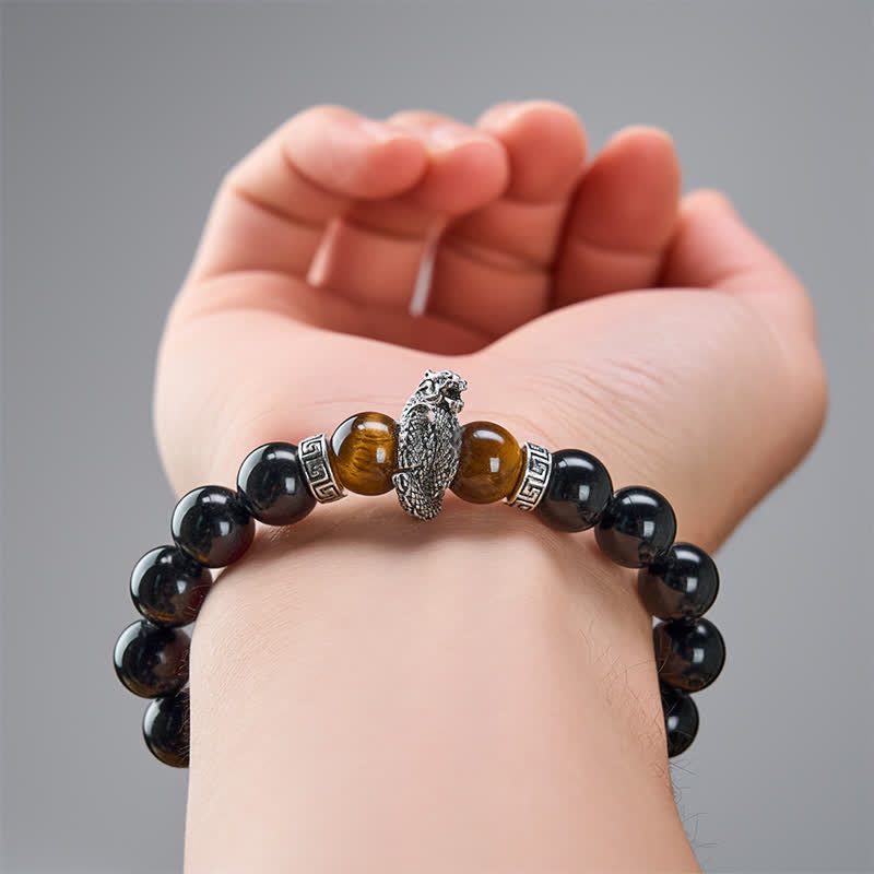 Nimara Ritual Natural Silver Sheen Obsidian Red Tiger Eye Bead Success Bracelet