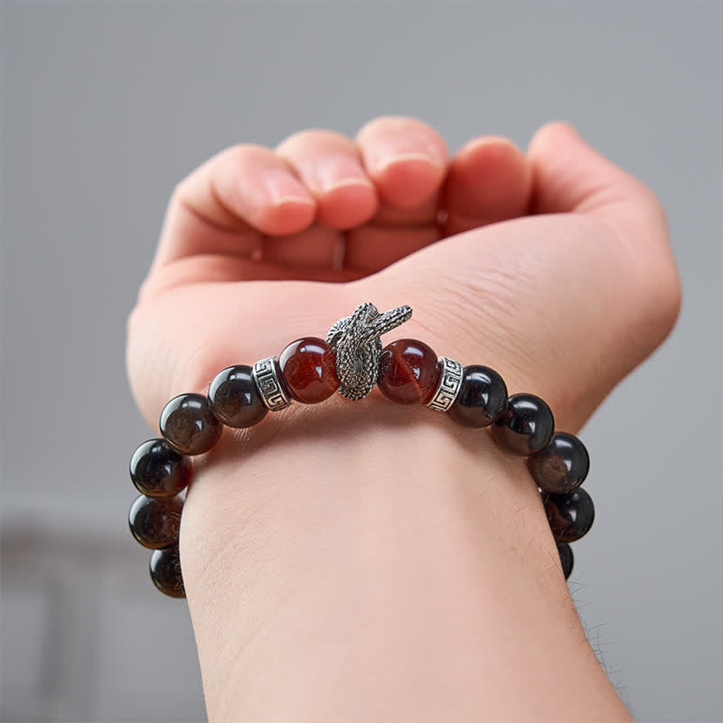 Nimara Ritual Natural Silver Sheen Obsidian Red Tiger Eye Bead Success Bracelet