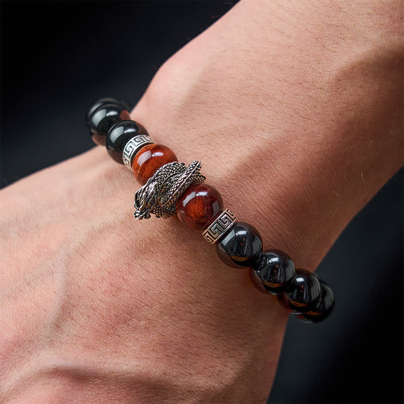 Nimara Ritual Natural Silver Sheen Obsidian Red Tiger Eye Bead Success Bracelet