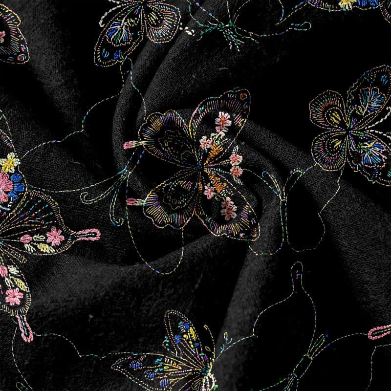 Nimara Ritual Pure Cotton Vintage Floral Butterfly Pattern Women's Elastic Waist Pants With Pockets