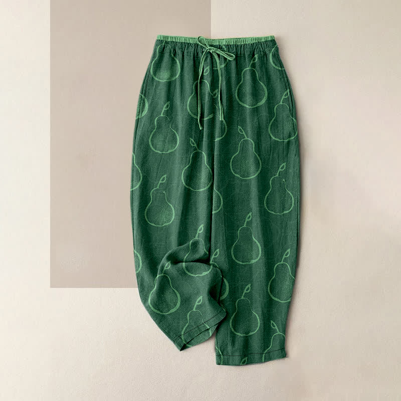 Nimara Ritual Pure Cotton Delicate Pear Pattern Women's Elastic Waist Pants With Pockets