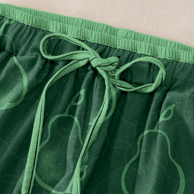 Nimara Ritual Pure Cotton Delicate Pear Pattern Women's Elastic Waist Pants With Pockets