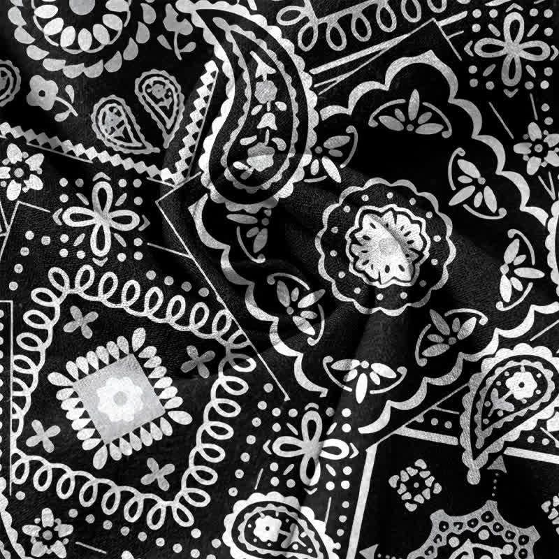 Nimara Ritual Cotton Classic White Paisley Pattern Men's Short Sleeve Half Button Shirt