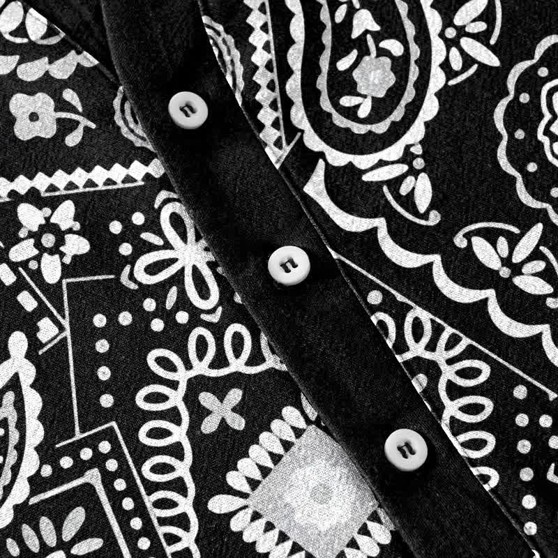 Nimara Ritual Cotton Classic White Paisley Pattern Men's Short Sleeve Half Button Shirt