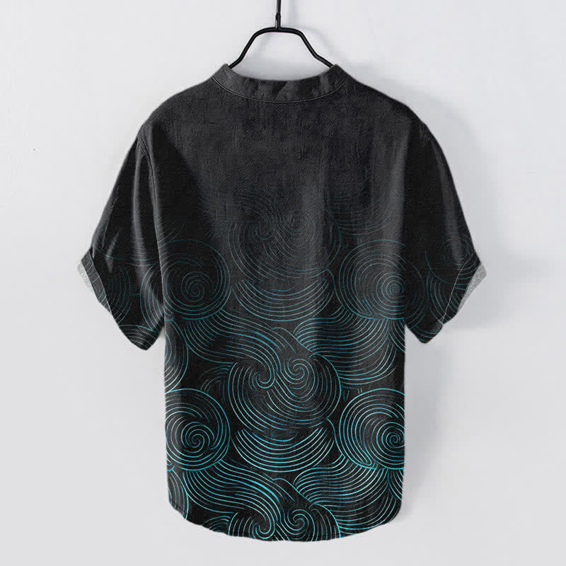 Nimara Ritual Cotton Concentric Ripple Pattern Men's Short Sleeve Half Button Shirt