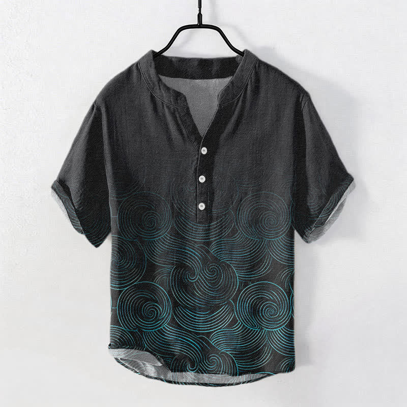 Nimara Ritual Cotton Concentric Ripple Pattern Men's Short Sleeve Half Button Shirt
