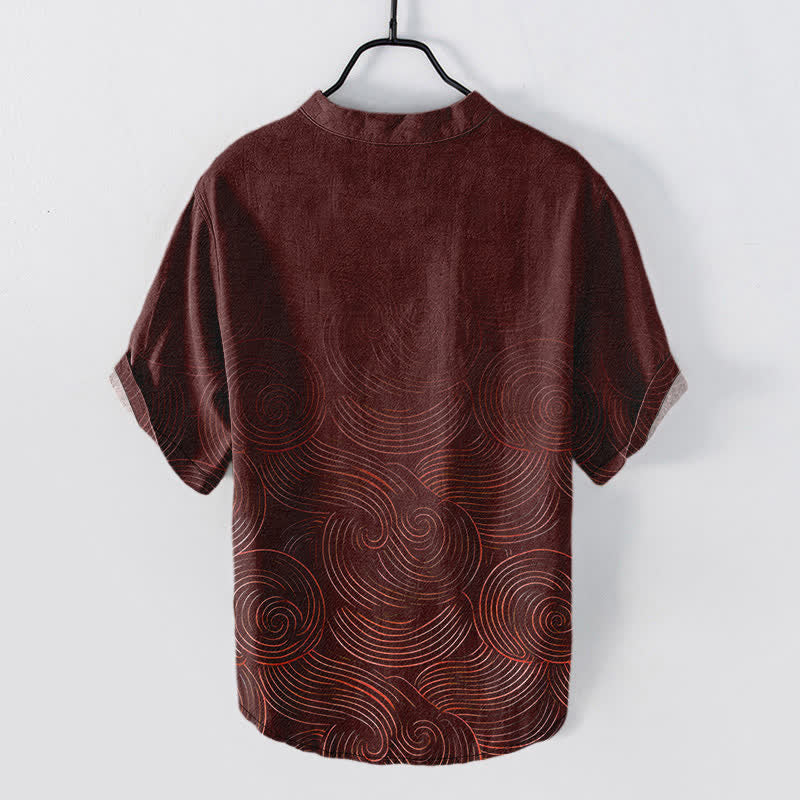 Nimara Ritual Cotton Concentric Ripple Pattern Men's Short Sleeve Half Button Shirt