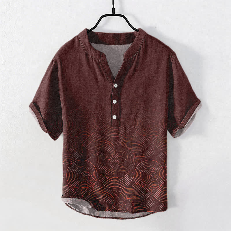 Nimara Ritual Cotton Concentric Ripple Pattern Men's Short Sleeve Half Button Shirt