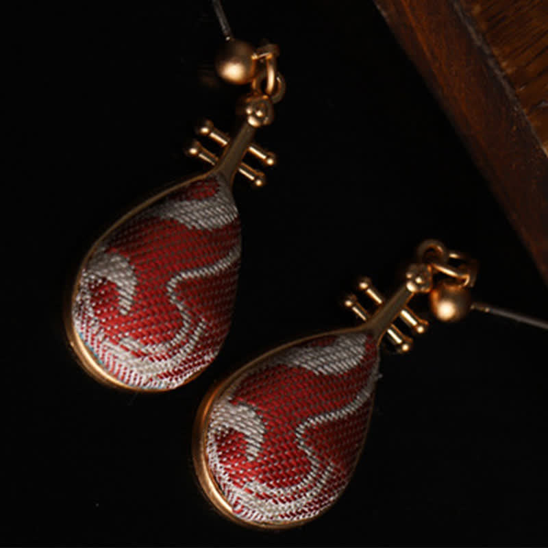 Nimara Ritual Song Brocade White Patterns Pipa-Shaped Design Harmony Teardrop Earrings