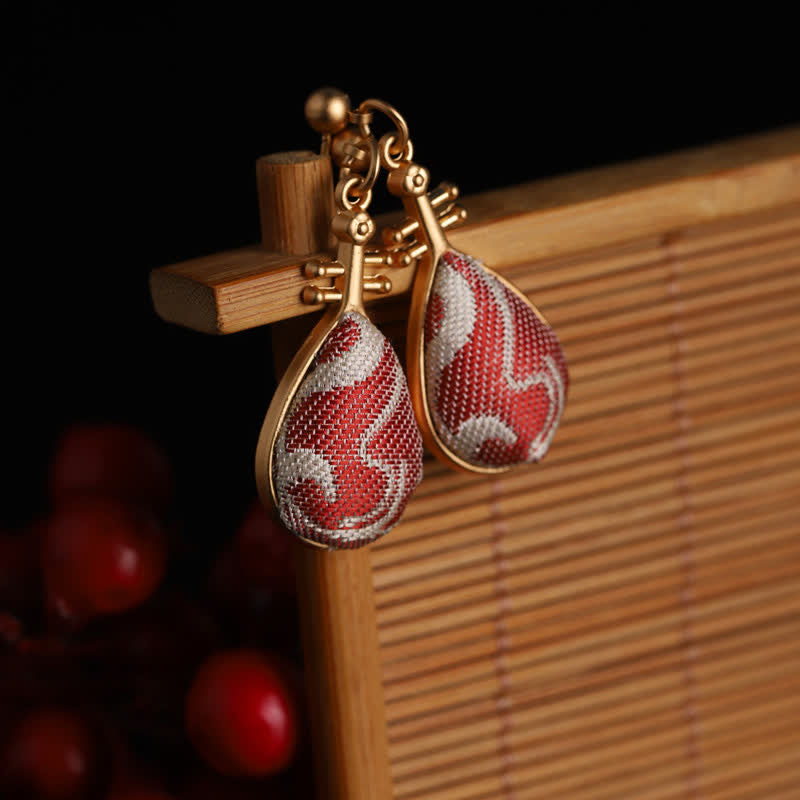 Nimara Ritual Song Brocade White Patterns Pipa-Shaped Design Harmony Teardrop Earrings