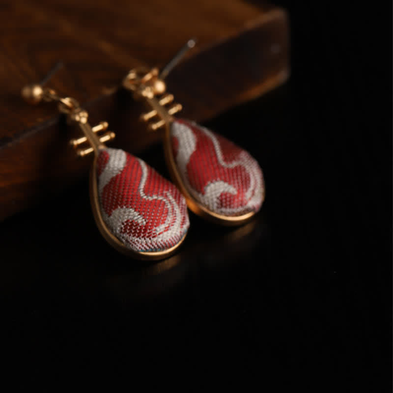 Nimara Ritual Song Brocade White Patterns Pipa-Shaped Design Harmony Teardrop Earrings