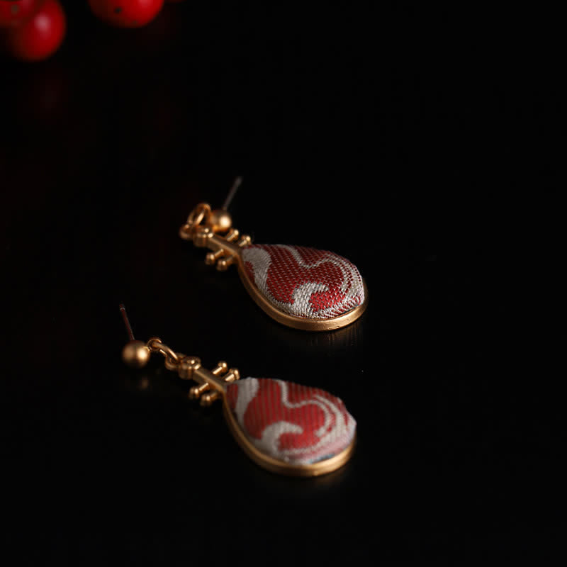 Nimara Ritual Song Brocade White Patterns Pipa-Shaped Design Harmony Teardrop Earrings