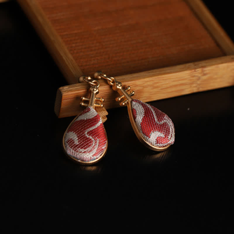 Nimara Ritual Song Brocade White Patterns Pipa-Shaped Design Harmony Teardrop Earrings