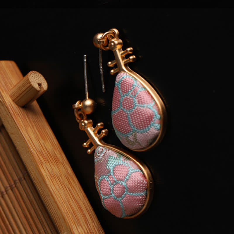 Nimara Ritual Song Brocade floral Pattern Pipa-Shaped Harmony Handcrafted Teardrop Earrings