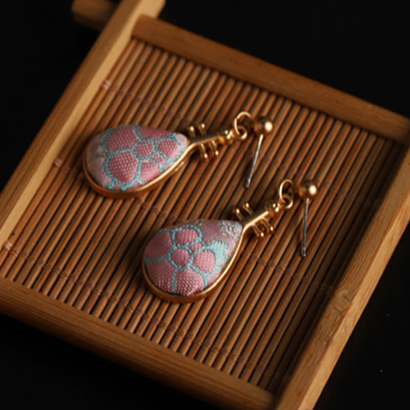 Nimara Ritual Song Brocade floral Pattern Pipa-Shaped Harmony Handcrafted Teardrop Earrings