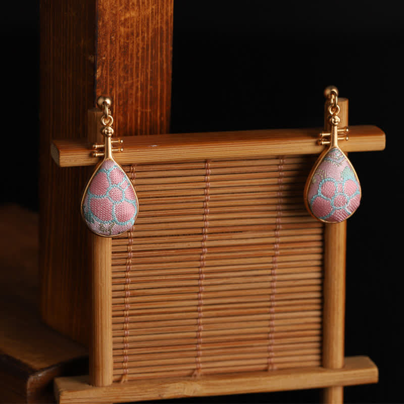 Nimara Ritual Song Brocade floral Pattern Pipa-Shaped Harmony Handcrafted Teardrop Earrings