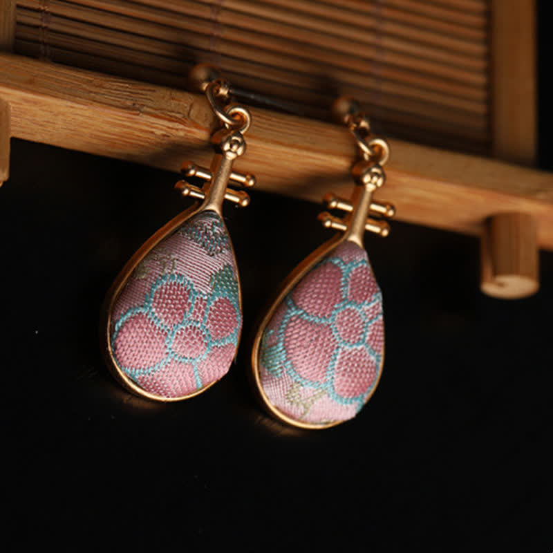 Nimara Ritual Song Brocade floral Pattern Pipa-Shaped Harmony Handcrafted Teardrop Earrings