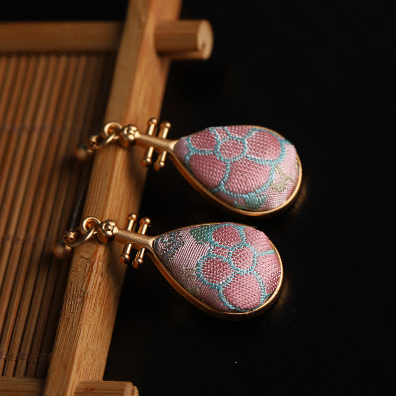 Nimara Ritual Song Brocade floral Pattern Pipa-Shaped Harmony Handcrafted Teardrop Earrings