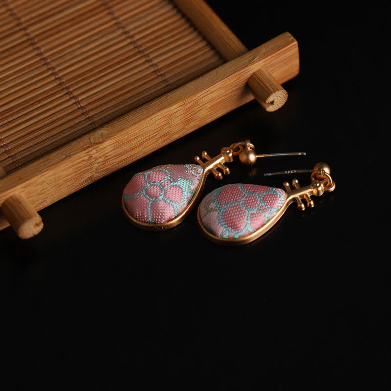 Nimara Ritual Song Brocade floral Pattern Pipa-Shaped Harmony Handcrafted Teardrop Earrings