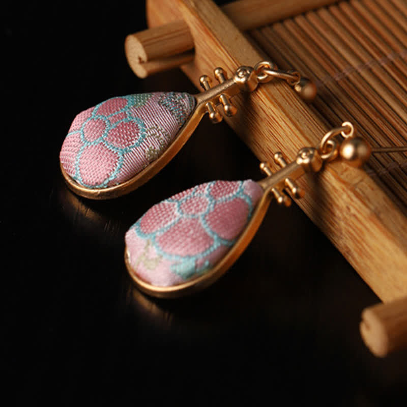 Nimara Ritual Song Brocade floral Pattern Pipa-Shaped Harmony Handcrafted Teardrop Earrings