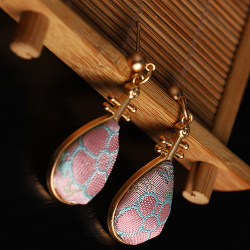 Nimara Ritual Song Brocade floral Pattern Pipa-Shaped Harmony Handcrafted Teardrop Earrings