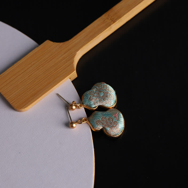 Nimara Ritual Song Brocade Gourd Shaped Floral Blessing Handcrafted Drop Earrings