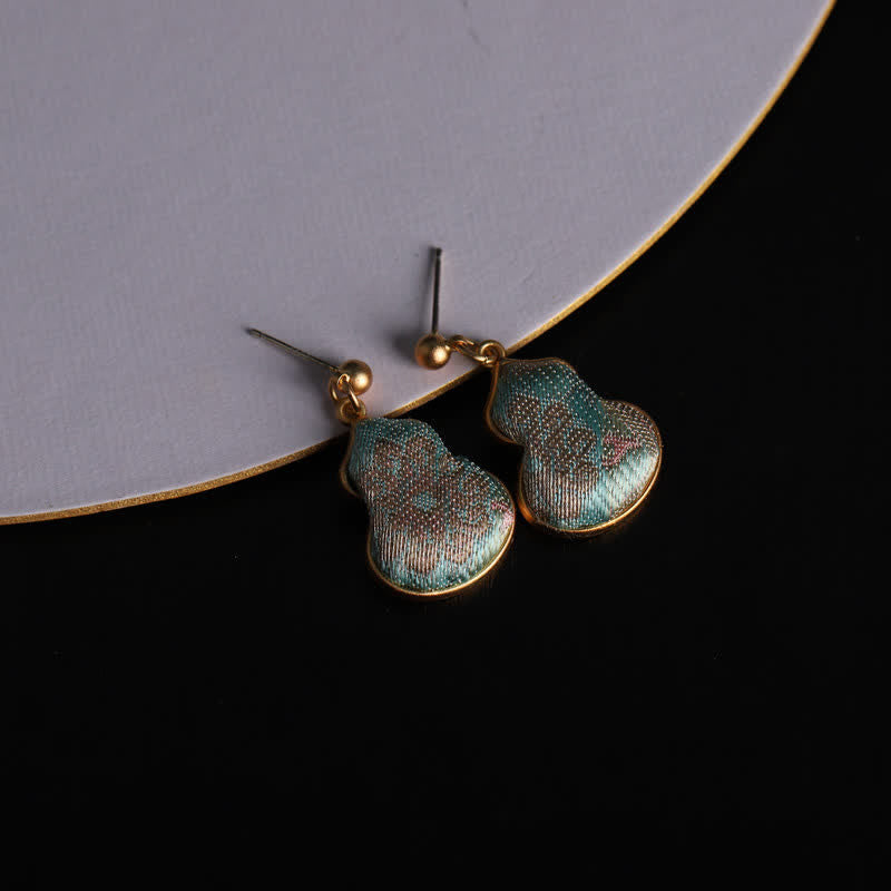 Nimara Ritual Song Brocade Gourd Shaped Floral Blessing Handcrafted Drop Earrings