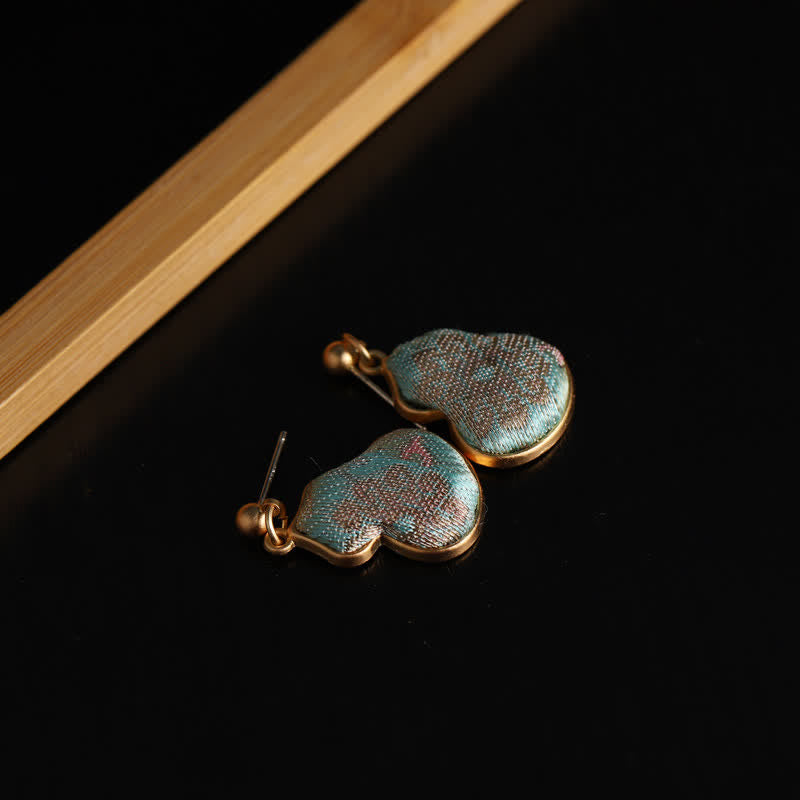 Nimara Ritual Song Brocade Gourd Shaped Floral Blessing Handcrafted Drop Earrings