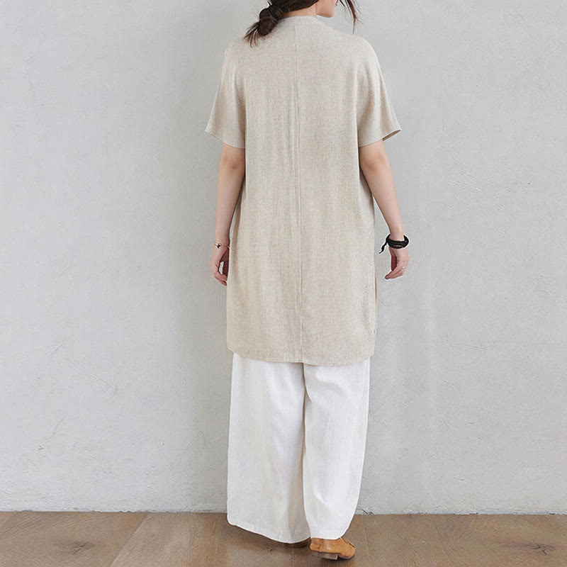 Nimara Ritual 2Pcs Plain Design Zen Tai Chi Meditation Clothing Cotton Linen Top Pants Women's Set
