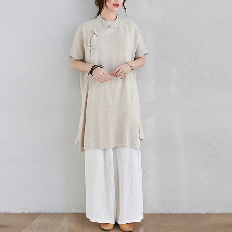 Nimara Ritual 2Pcs Plain Design Zen Tai Chi Meditation Clothing Cotton Linen Top Pants Women's Set
