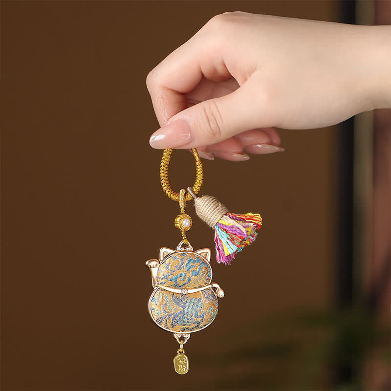 Positive Energy Song Brocade Lucky Cat Wealth Tassel String Keychain