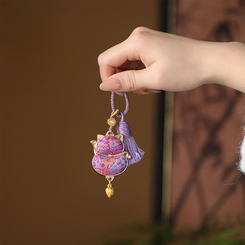 Nimara Ritual Song Brocade Lucky Cat Wealth Tassel String Keychain