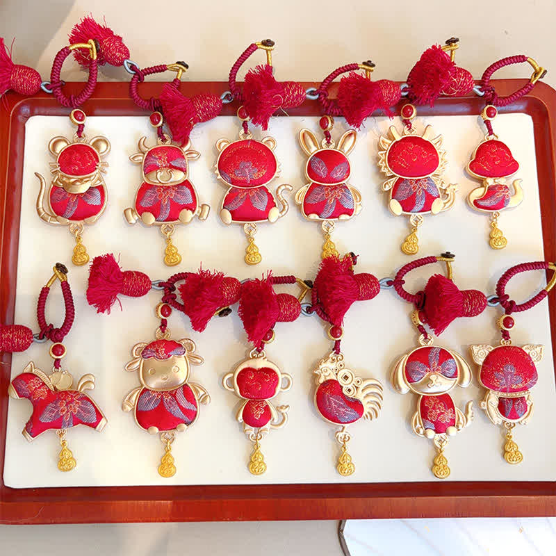 Nimara Ritual Song Brocade Handmade Chinese Zodiac Tassel Lucky Keychain