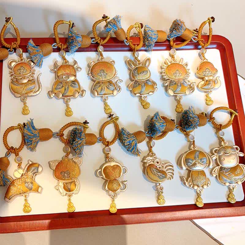 Nimara Ritual Song Brocade Handmade Chinese Zodiac Tassel Lucky Keychain