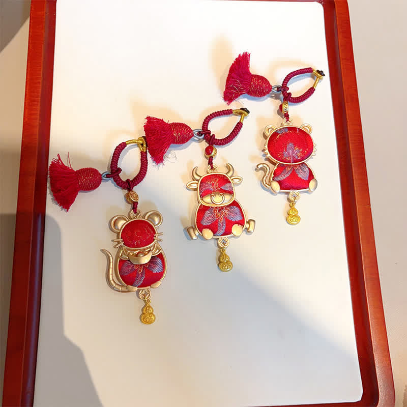 Nimara Ritual Song Brocade Handmade Chinese Zodiac Tassel Lucky Keychain