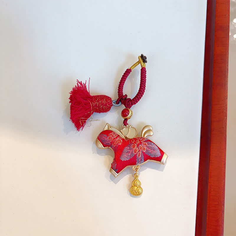 Nimara Ritual Song Brocade Handmade Chinese Zodiac Tassel Lucky Keychain