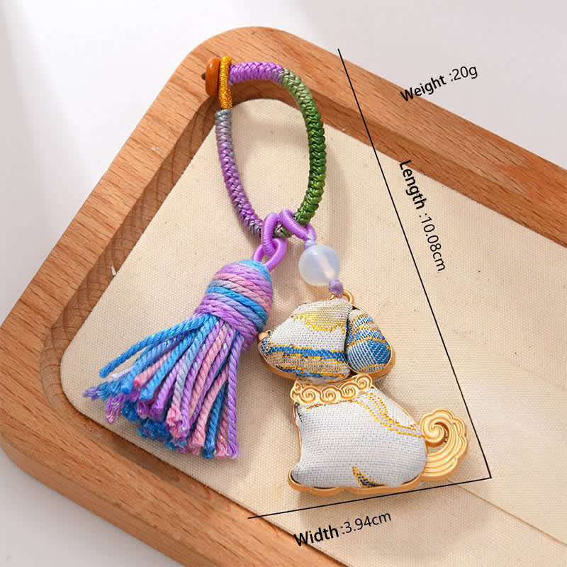 Nimara Ritual Song Brocade Handmade Chinese Zodiac Luck Tassel Keychain