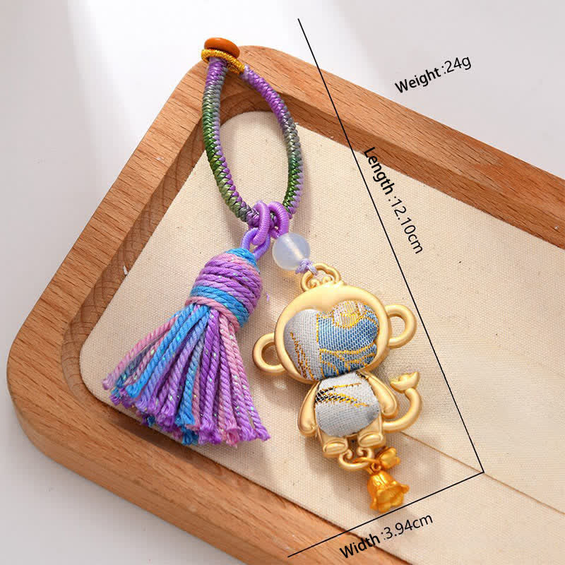 Nimara Ritual Song Brocade Handmade Chinese Zodiac Luck Tassel Keychain