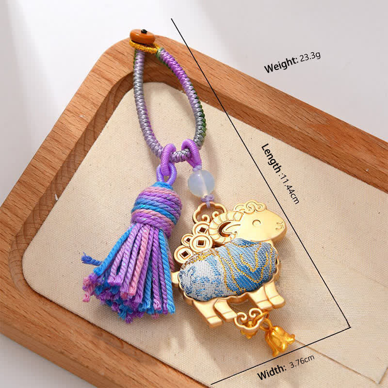 Nimara Ritual Song Brocade Handmade Chinese Zodiac Luck Tassel Keychain